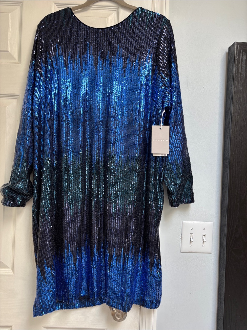 Chelsea28 Blue and Black Sequin Ombre Long Sleeve Shift Dress